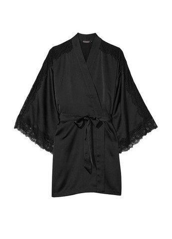 Женский сатиновый халат Lace Inset Robe XL/XXLчерный Victoria's Secret (282964743)
