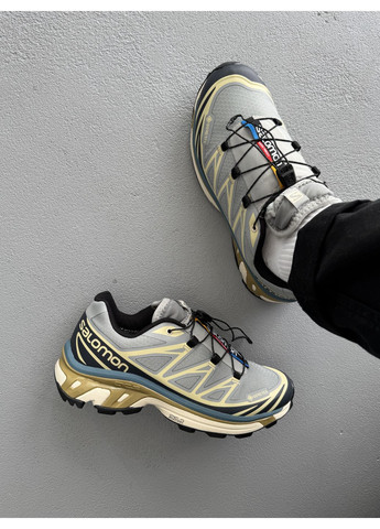 Бежевые демисезонные кроссовки мужские salomon xt-6 blue / beige gore-tex саломон xt-6 No Brand