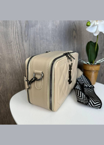 Модная женская мини сумочка клатч на плечо стеганная Бежевый No Brand (298997048)