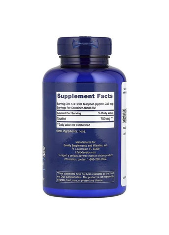 Таурин в порошке, Taurine Powder, 300 гр Life Extension (330626634)