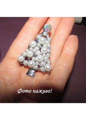 Брошка новорічна ялинка біла перлова, 1673 No Brand (367960494)