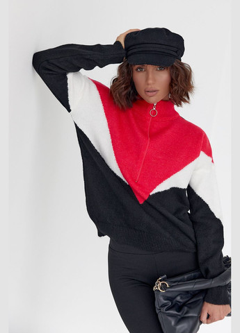 Красный демисезонный женская трехцветная кофта с молнией на воротнике - красный цвет, one size (sku_01215) No Brand