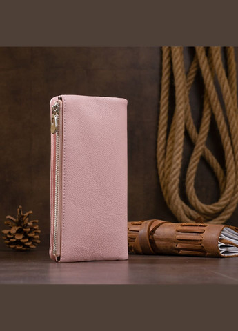 Женский кошелек на кнопке с карманом на молнии из натуральной кожи розовый (sku_19201) No Brand (328218815)