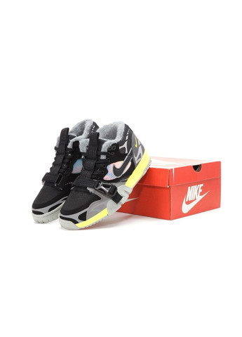 Черные зимние кроссовки зимние мужские nike air trainer 1 sp winter black gray yellow fur | найк аир трейнер 1 сп черные серые желтые с мехом No Brand