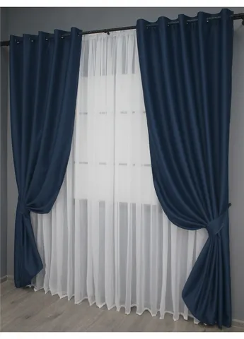 Комплект штор на люверсах Midnight №1164ш Темносиний 150х250 см 2 шт (37-0011) VR-Textil (298123328)