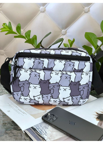 Жіноча сумка через плече з котиками горизонтальна сіра No Brand (350613277)