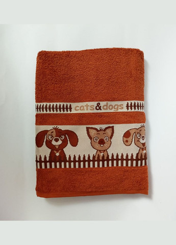 Рушник махровий гладкофарбований дитячий Звірятка 70х140 Катруся однотонний теракотовий