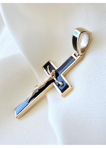 Золотой крестик с распятием и черной эмалью SOVA (3,2см х 1,6см) 3108765101-1п SOVA jewelry house (365268279)