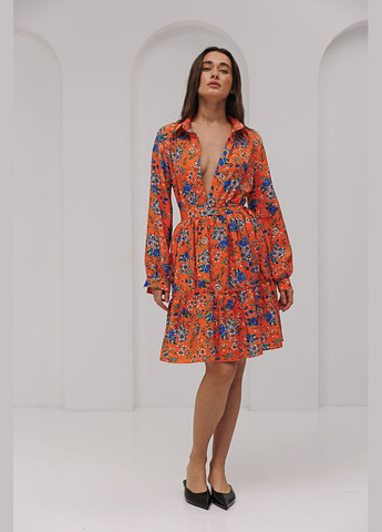 Помаранчева коротка сукня в квіточку Arjen