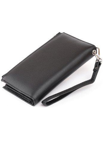 Женский кошелек Кожаный на хлястике с кнопкой с монетницей 19280 Черный st leather (306881656)