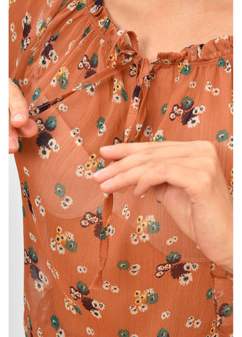 Коричневая блуза женская с принтом коричневого цвета с баской Let's Shop