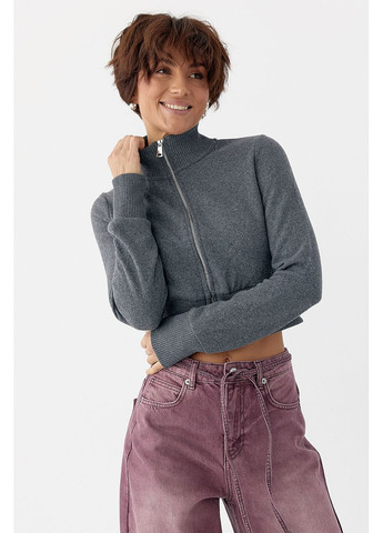 Короткий кардиган на блискавці з коміром-стійкою Lurex (369327180)