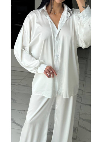 Жіночий шовковий костюм oversize: сорочка + штани+хустинка Україна (353492928)