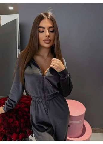Женский велюровый комбинезон No Brand графитовый