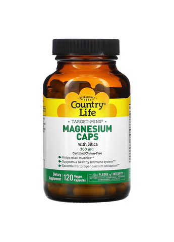 Витамины и минералы Target-Mins Magnesium Caps with Silica 300 mg, 120 вегакапсул Country Life (293339993)