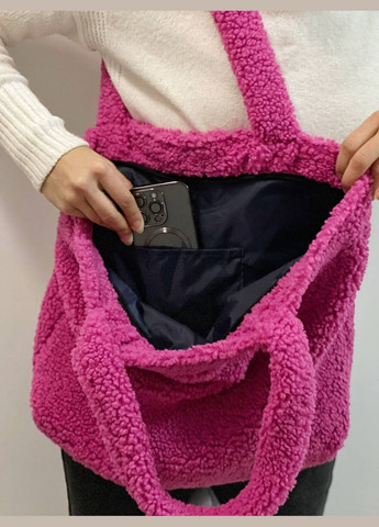 Жіноча трендова велика сумка баранець, хутро тедді, шопер великий вміщує А4 No Brand (315040746)