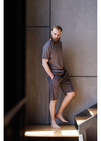 Пижама мужская футболка темносерая + шорты HOMELY в клетку графит Handy Wear (337715533)
