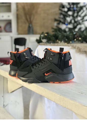 Черные демисезонные кроссовки мужские nike air huarache black orange найк аир No Brand