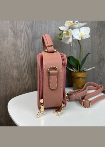 Міні каркасна сумка на плече з екошкіри з геометричним візерунком рожева (sku_967) No Brand (330576508)