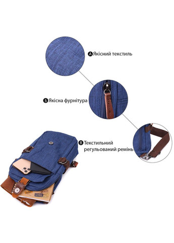 Сумка слінг чоловіча через плече із щільного текстилю синя 22190 Vintage (362418041)