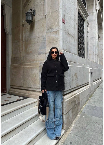 Черная демисезонная стильная длинная куртка с воротником-стойкой куртка-пальто Sobe