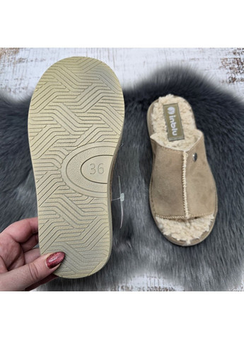 Тапочки жіночі бежеві на хутрі з відкритим носком Inblu (370091712)