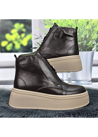 Зимние ботинки женские зимние кожаные шоколадного цвета на платформе Ailinda