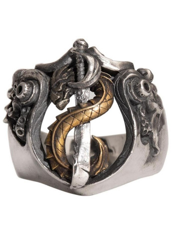 Мифологический мужской перстень борьба добра со злом дракон обвивает древний меч размер регулируемый Fashion Jewelry (285110739)