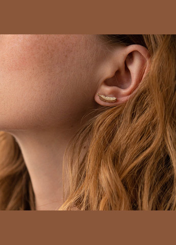 Золоті сережки - пусети Пір'їнки с07903 Oniks (264023598)