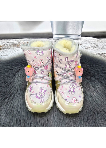 Зимние сапоги детские зимние для девочки серые с розовым Paliament