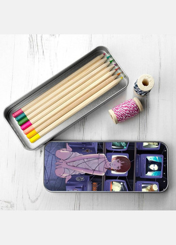 Пенал шкільний для хлопчика та дівчинки металевий Аніме Експерименти Лейн #006 7*18 см Silver No Brand (309156055)