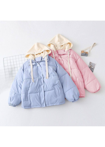 Голубая зимняя куртка 0261 матовая плащевка силикон 250,двойной капюшон тринитка на флисе Україна