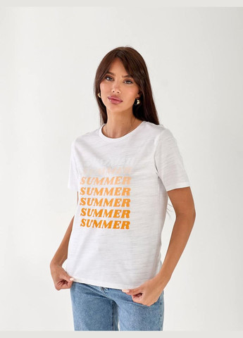 Женская хлопковая футболка с надписью белого цвета 33265 Fashion - (333656254)