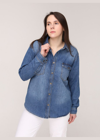 Сорочка жіноча світло-синя джинсова з потертостями великий розмір Whitney пряма (290254892)