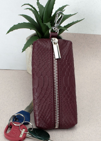 Ключница женская кожаная на молнии Classic (бордовый питон) с карабином HandyCover (280924871)