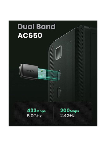 Адаптер WiFi AC650 11ac Dual-Band USB 2.0 (CM448) Ugreen (315761325)