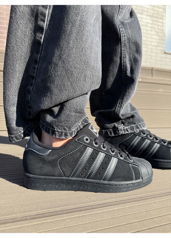 КРОСІВКИ ЖІНОЧІ ADIDAS SUPERSTAR SUEDE BLACK АДІДАС СУПЕРСТАР No Brand чорні демісезони (367167193)
