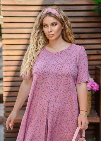Розовое повседневный свободное летнее платье с цветочным узором No Brand с цветочным принтом