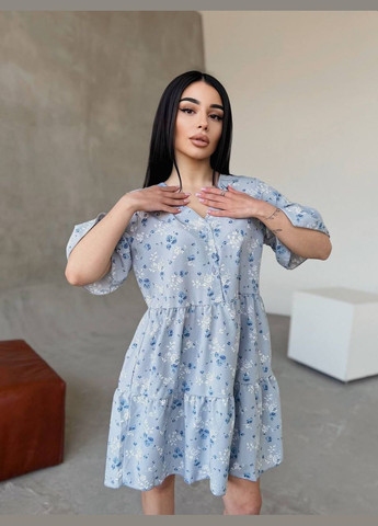 Голубое повседневный платье DK/DL Мода без кордонів с цветочным принтом