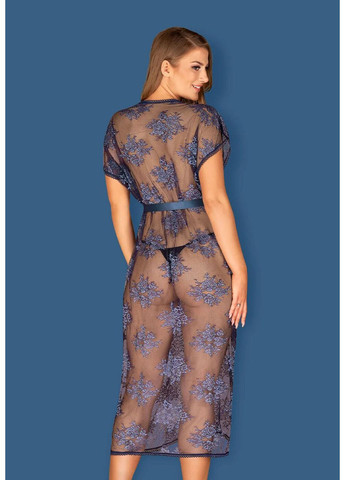 Пеньюар полупрозрачный с кружевом Flowlace синий, S/M Obsessive (303892384)