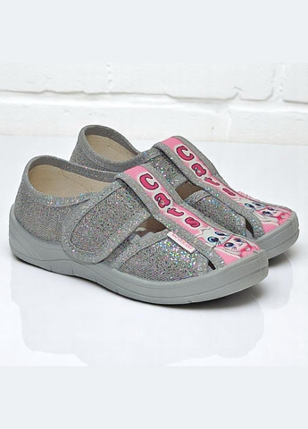 Серебряные ортопедические тапочки на липучке для девочки сменка в садик валди Waldi