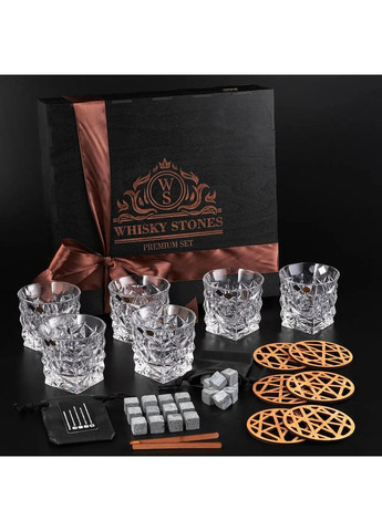 Подарочный набор + 6шт хрустальные бокалы Bohemia Glacier для виски и стеатитовых камней для охлаждения Sterling (364550626)