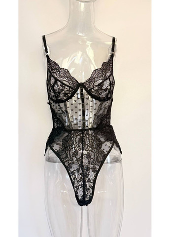 Боди женский ажурный кружево в сердечки соблазнительный с тонкими брителями черный No Brand Maya (324235176)
