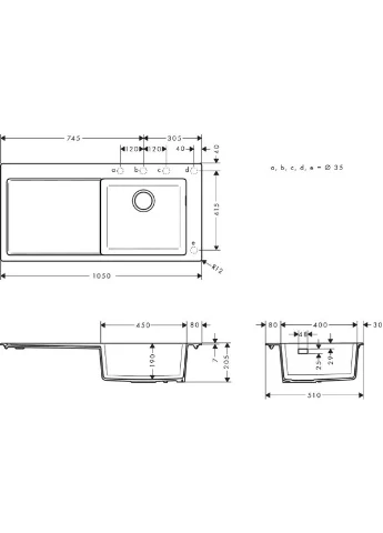Кухонная мойка, прямоугольная, 105x49 см Hansgrohe (400740658)