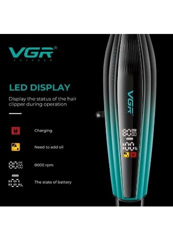 Триммер VGR V-974 GREEN, 8000 RPM, 4 насадки, LED display No Brand (363870034)