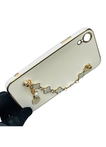 Чохол для телефона iPhone Xr жіночій із ремінцем з прикрасами та золотою окантовкою на айфон хр білий gs1 Apple (366234668)