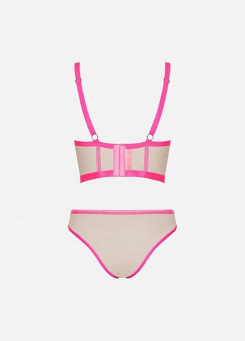 Бежевий демісезонний комплект nudelia бюстьє з трусиками, бежевий з чорним, s/m Obsessive