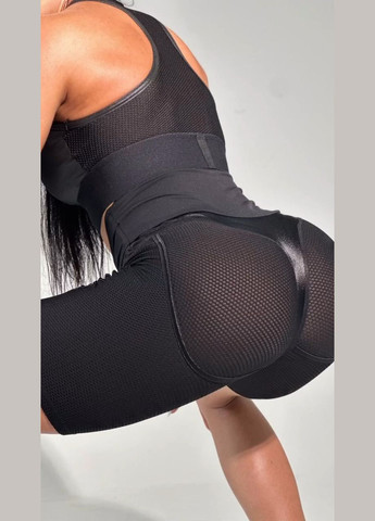 Спортивний костюм двійка (топ та велосипедки) з еластичної сіточки та ефектом пуш-ап, чорного кольору, розмір S Trends (330756994)