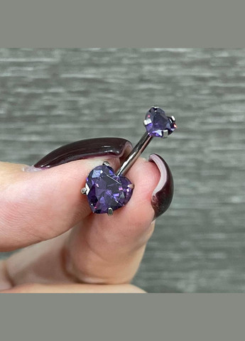 Пирсинг для пупка "Два сердечка фиолетовый аметист" серьга навела ювелирная медицинская сталь с цирконами Spikes (362574411)