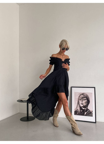 Чорна повсякденний жіноча бавовняна сукня miranda з відкритими плечима (mil504) milirud